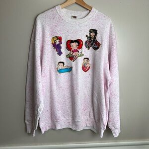 Vintage Style Betty Boop Sweatshirt Fruit Of The Loom Size XL NWOT Pink Speckled